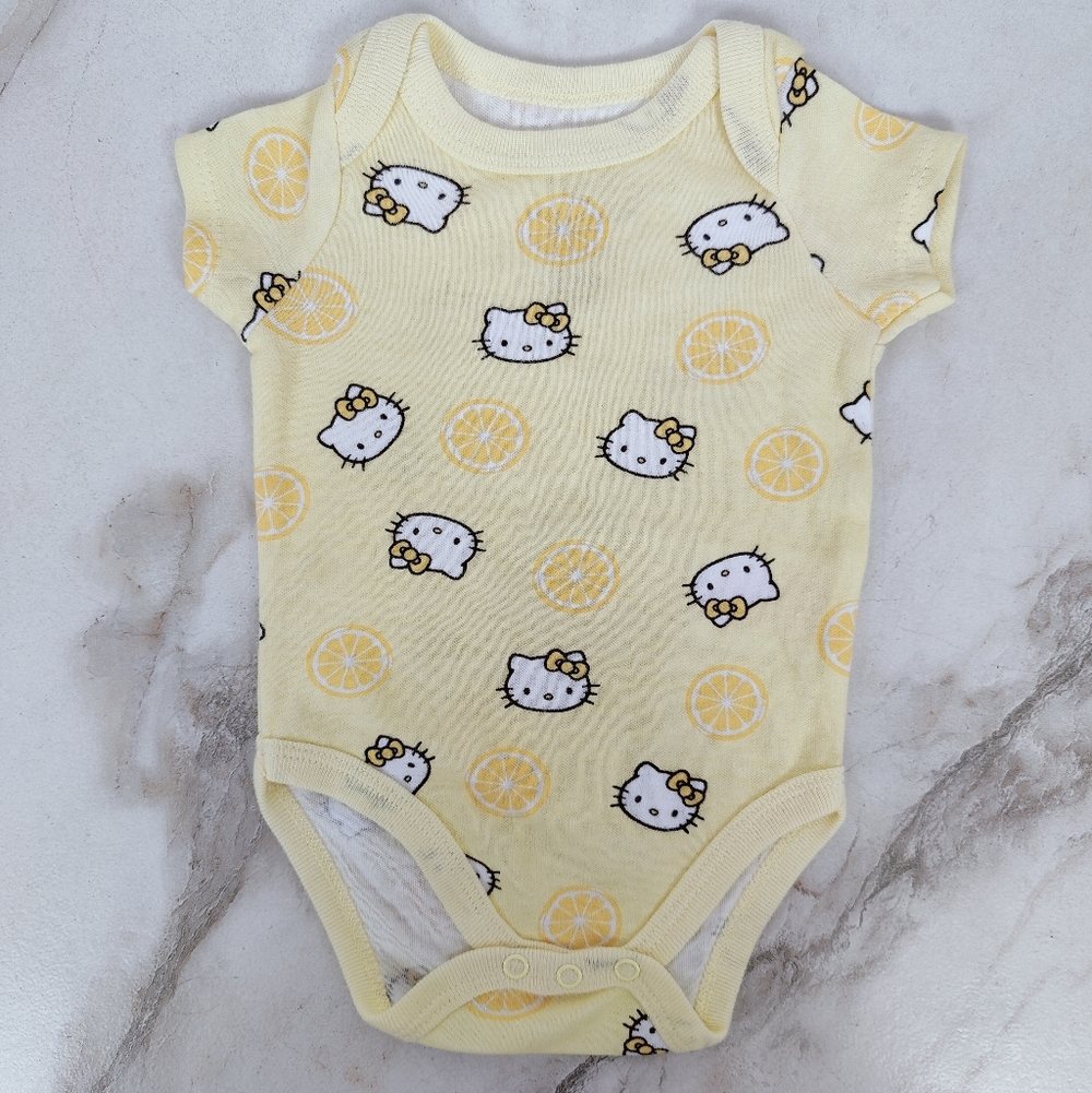 Sanrio Hello Kitty Baby Infant Yellow Cat Lemon Print One Piece Onesie, Sz 3M